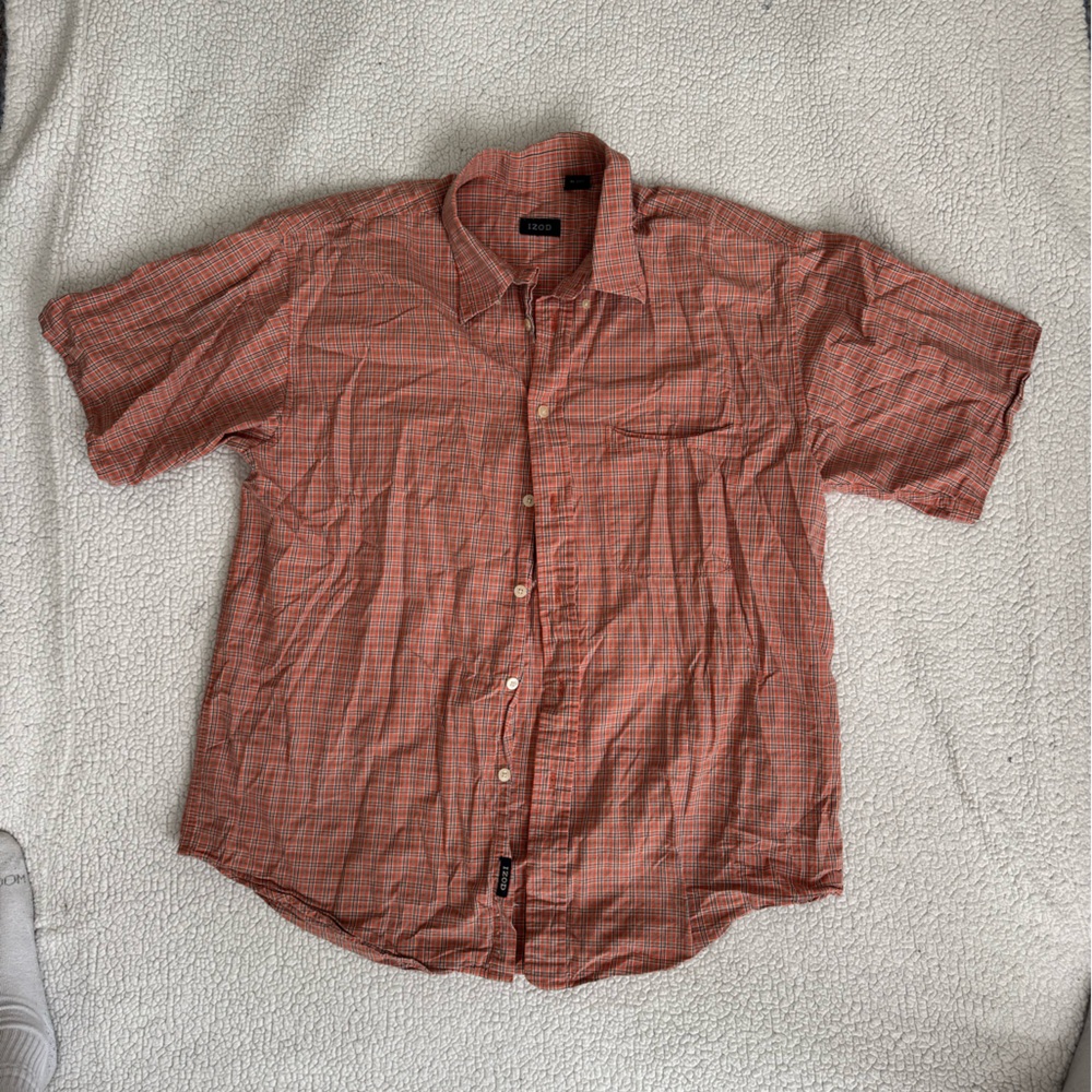 Izod Large Orange Plaid Short-Sleeve Button-Down Shirt